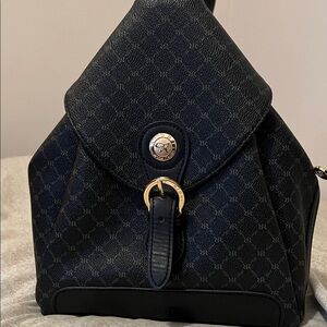 Rioni Black Monogram Backpack with Gold Accents